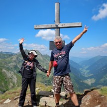 Marion and Alfred on 2277 meters high Hornfeldspitz in the mountain range Niedere Tauern in the Austrian Alps